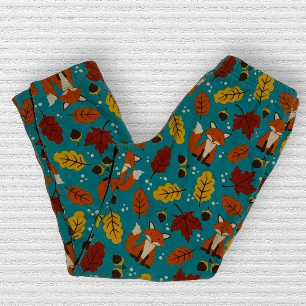 Kelly’s Kids Fall Fox Leggings Size 4 Leaf Blue orange